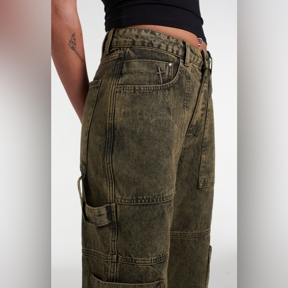 ragged priest combat jean pants sand wash utility high rise straight fit size 34 - Picture 2 of 6